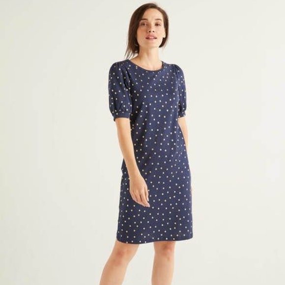 Boden Dresses & Skirts - Boden Zoe Jersey T-Shirt Dress - Navy and Gold Polka Dots